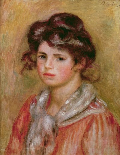 白いハンカチを持つ少女、1907年頃 作： Pierre Auguste Renoir