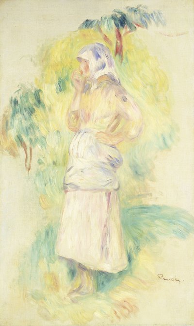 リンゴを食べる若い農民;リンゴを食べる若い農民の女性、1894年頃 作： Pierre Auguste Renoir