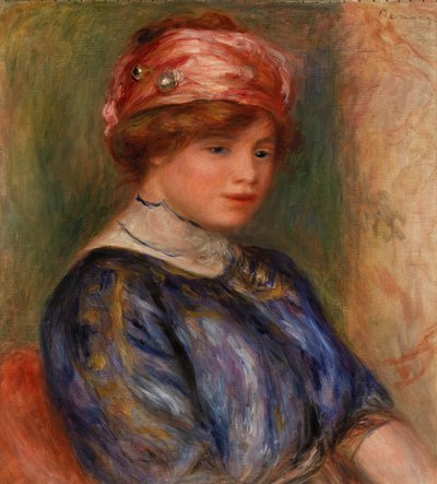 青い服を着た若い女性、バスト 作： Pierre Auguste Renoir