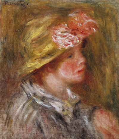 花の帽子の若い女性 作： Pierre Auguste Renoir