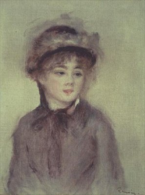 帽子をかぶった若い女性」（油彩・キャンバス） 作： Pierre Auguste Renoir