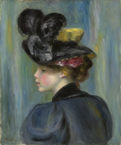 黒い帽子の若い女性。黒い帽子の若い女性、1895 作： Pierre Auguste Renoir