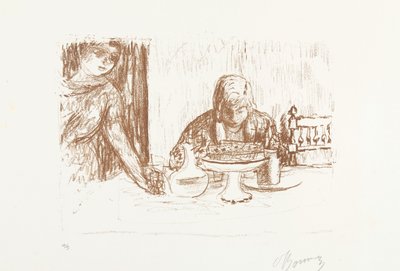 ボウルとデカンタを置いたテーブルに座る男性と女性 ラ クープ エ ル コンポティエ 作： Pierre Bonnard (signed by artist)