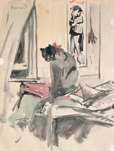 窓際に座っている猫（紙にトイレ） 作： Pierre Bonnard