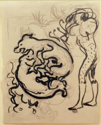 遊ぶ犬と姿 作： Pierre Bonnard