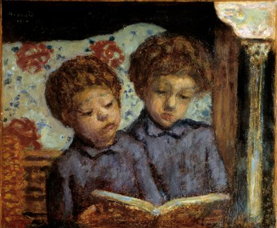 ジャンとシャルルのテラスで読書する子供たち ピエール・ボナール（1867-1947）の絵画 20世紀 個人蔵 作： Pierre Bonnard