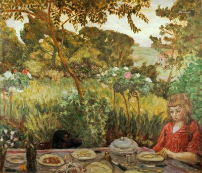 庭での食事の終わり 作： Pierre Bonnard