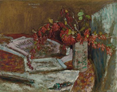 テーブルの上のフラワーブーケ;テーブルの上の花の花束 作： Pierre Bonnard