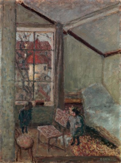2人の子供とのワークショップのインテリア 作： Pierre Bonnard