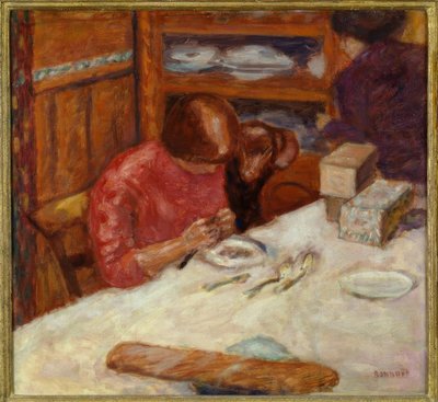 インテリアや犬を持つ女性 作： Pierre Bonnard
