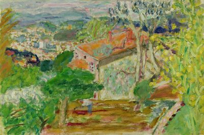 赤い家のある風景、1942年頃 作： Pierre Bonnard