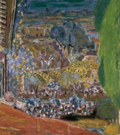 赤い屋根のある風景 作： Pierre Bonnard