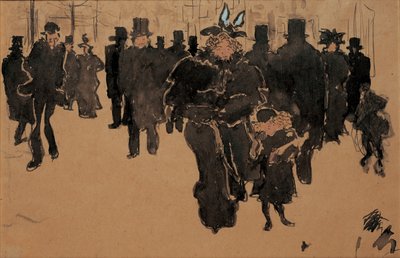 Le boulevard、c.1890（水彩、水墨画、バフ紙で洗う） 作： Pierre Bonnard