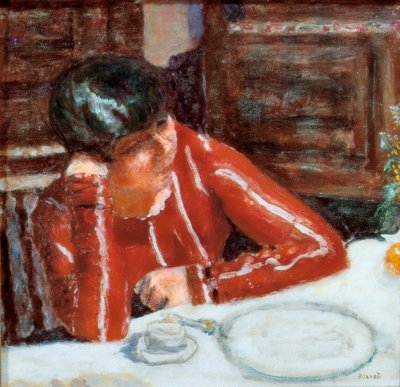 赤いコサージュ」マルテ・ボナール 作： Pierre Bonnard