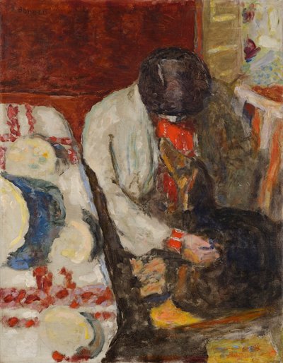 白いテーブルクロスを持つマーサ（1926年 作： Pierre Bonnard