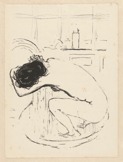 裸の女性が浴槽に身をかがめて体を洗う ルタブ 作： Pierre Bonnard