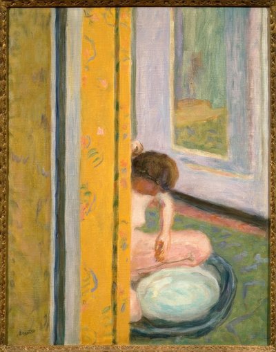 黄色いカーテンで裸 作： Pierre Bonnard