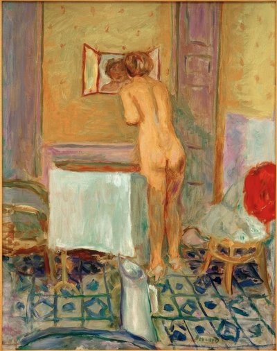 赤い布で裸またはトイレで裸 作： Pierre Bonnard