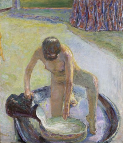 1918年、浴槽で裸にしゃがんでいる。浴槽でしゃがんでいる。 作： Pierre Bonnard
