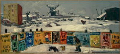 パリセード、ポスター（ポスターで覆われたパリセード、雪に覆われたモンマルトルの古い工場） 作： Pierre Bonnard