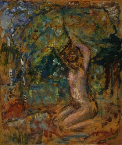 Petit Nu、bras leves、dans un Paysage、c.1907（クレードルパネルに置かれたボード上の接着剤塗装） 作： Pierre Bonnard