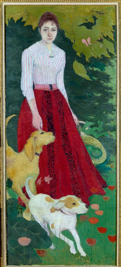 マドモアゼル・アンドレ・ボナールと彼女の犬たちの足元の肖像 作： Pierre Bonnard