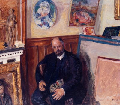 Ambroise Vollard 1865-1939と彼の猫の肖像 , 1924年頃。 作： Pierre Bonnard