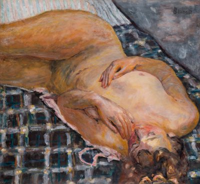 白と青の格子縞を背景にした涅槃像 1909年頃 油彩・カンヴァス 作： Pierre Bonnard