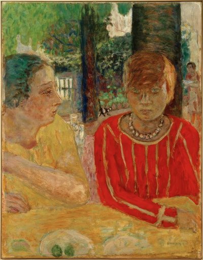 赤い胴着のレーヌナタンソンとマルトボナール 作： Pierre Bonnard