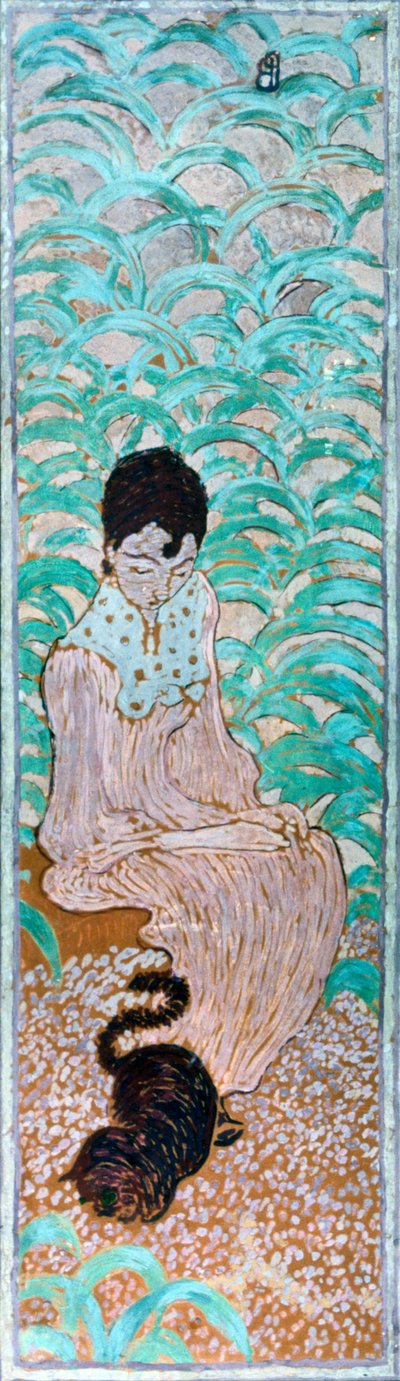 猫と一緒に座っている女性、1891年。 作： Pierre Bonnard