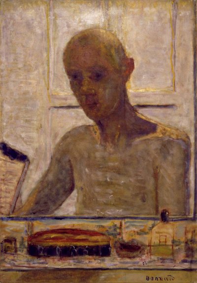 シェービングミラーのセルフポートレート、1935 作： Pierre Bonnard
