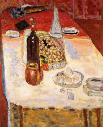 赤ワインのボトルのある静物、1942。 作： Pierre Bonnard