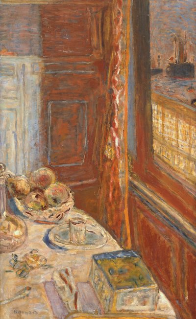 窓から見える船のある静物、1906年頃 作： Pierre Bonnard