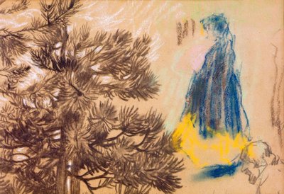 学習シート：針葉樹、フード付きコートの女の子、男の肖像 作： Pierre Bonnard