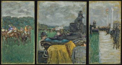 ロンシャン競馬場ロンシャンでのレース。トリプティク、1897 作： Pierre Bonnard