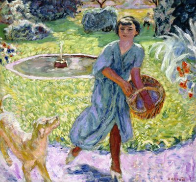 若い女の子または犬と遊ぶ若い女の子 作： Pierre Bonnard