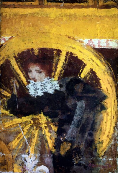 オムニバス 馬車の車輪のそばにいる若い女性とその犬。ピエール・ボナール（1867-1947）の絵画 1895年 ヴィコムテス・ド・モーブランのコレクション 作： Pierre Bonnard