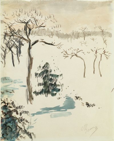 冬の風景、1910年（紙と鉛筆） 作： Pierre Bonnard