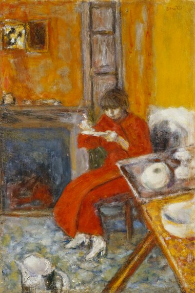 赤いドレスを着た女性;赤いバスローブの女性 作： Pierre Bonnard