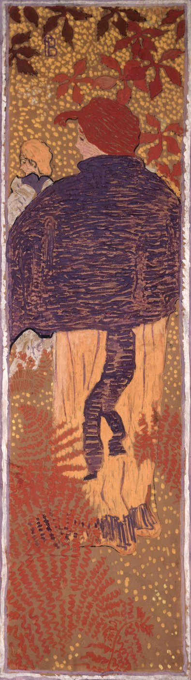 ケープの女性、1891年の女性の庭の4つのパネルの1つ（キャンバスに紙に油彩） 作： Pierre Bonnard