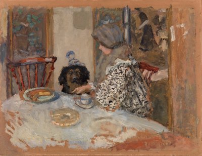 女性と犬、またはテーブルで女性と犬 作： Pierre Bonnard