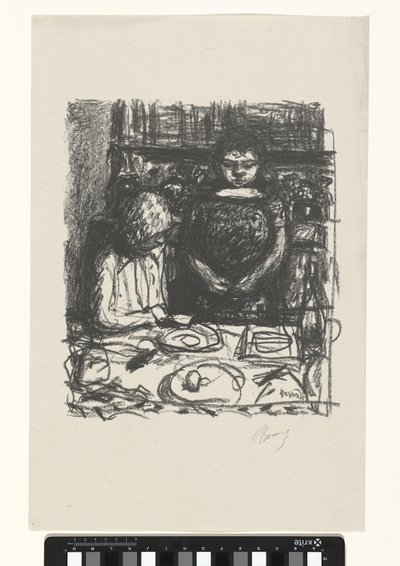 食事と立っている女性と一緒にテーブルに着席している男性 ル・メニュー 作： Pierre Bonnard