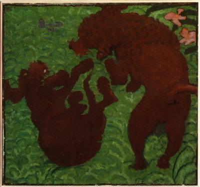 2匹の犬が遊んで 作： Pierre Bonnard