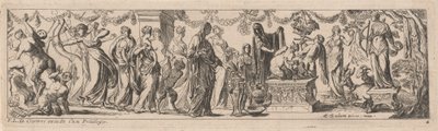 祭壇の上の子供たちと女性のサテュロス 作： Pierre Brebiette