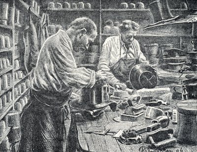 Fabricação de Cartolas de Seda Gravura da Coleção Particular de Pierre Calmette 作： Pierre Calmettes