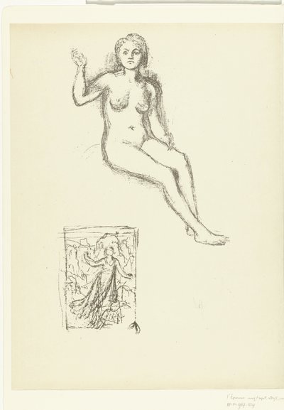 座っている裸の女性と風景の中の女性 エチュード レプルーヴ（シリーズタイトル） 作： Pierre Cécile Puvis de Chavannes