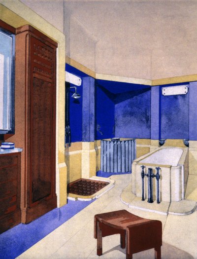 バスルームプロジェクト、c。 1925年（ガッシュ） 作： Pierre Chareau