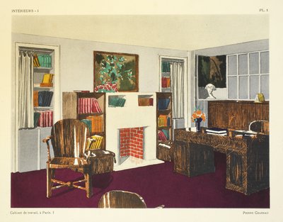 ワーク キャビネット I、パリ、レオン ムシナックの「Interieurs」のイラスト、パブ。 アルバート・レヴィ 作： Pierre Chareau