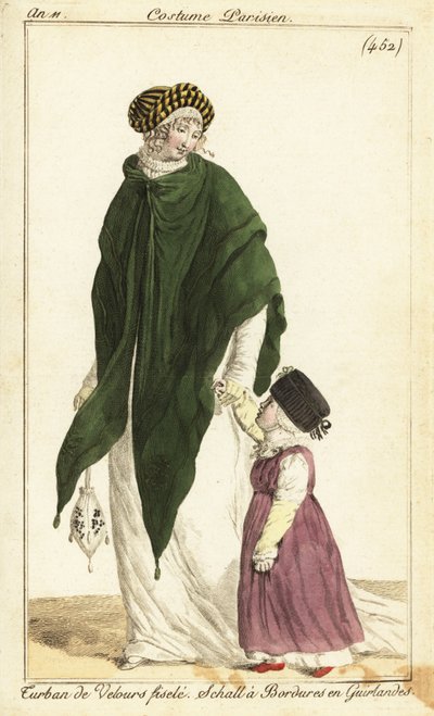 ファッショナブルな女性と子供、パリ 作： Pierre Charles Baquoy