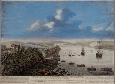 ケベックの町の上にある着陸地点の眺め。 1759年13月、1760年頃 作： Pierre Charles Canot